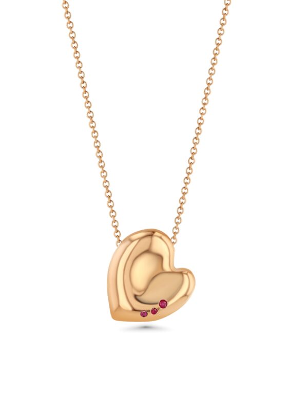 Henri Matisse Inspired Heart Necklace in 18k Rose Gold with Rubies