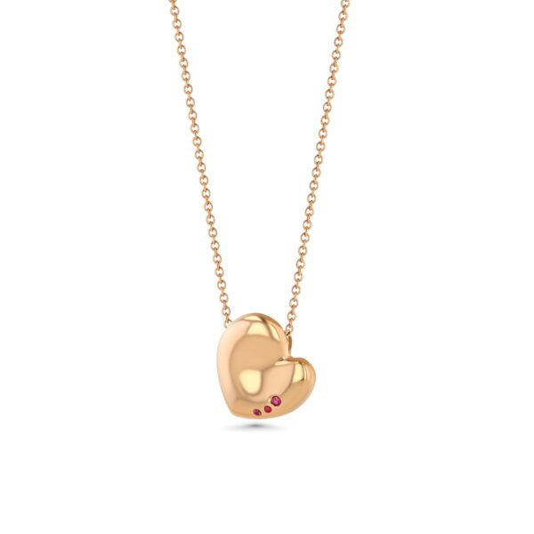 Henri Matisse Inspired Heart Necklace in 18k Rose Gold with Rubies