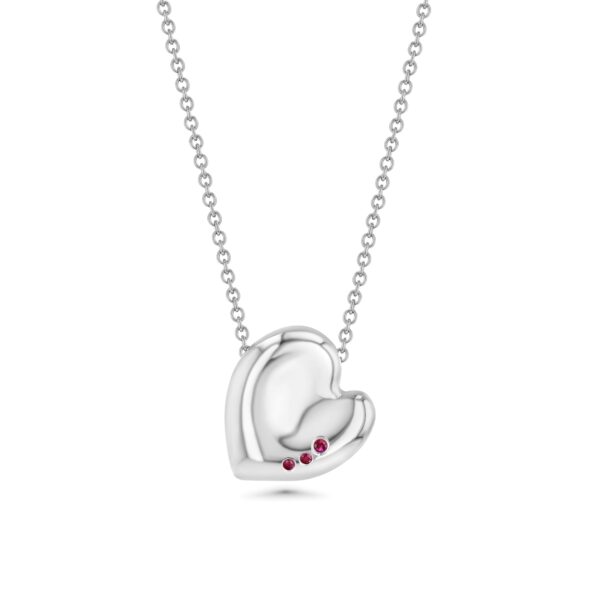 Henri Matisse Inspired Heart Necklace in 18k White Gold with Rubies