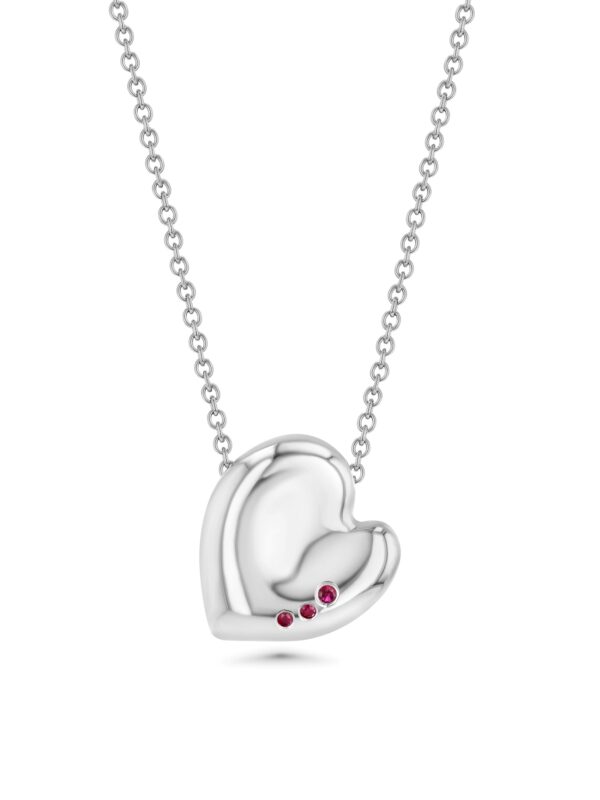 Henri Matisse Inspired Heart Necklace in 18k White Gold with Rubies