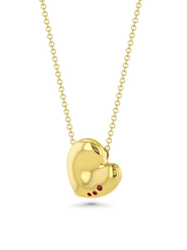 Henri Matisse Inspired Heart Necklace in 18k Yellow Gold with Rubies