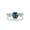 Hexagonal Teal Sapphire 18k White Gold Ring with Square Diamonds