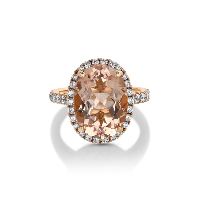 Oval Morganite 18k Rose Gold Ring with Diamonds