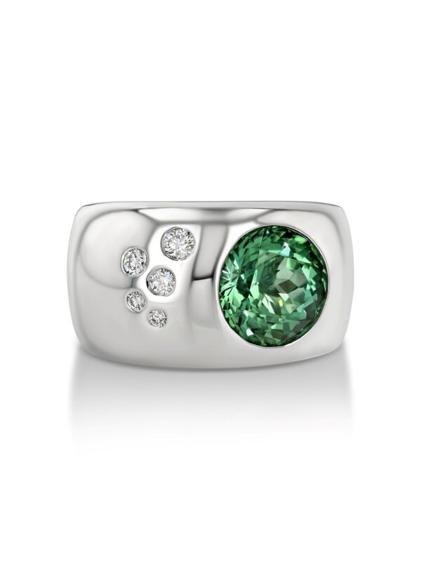 Round Green Tourmaline and Diamond Ring