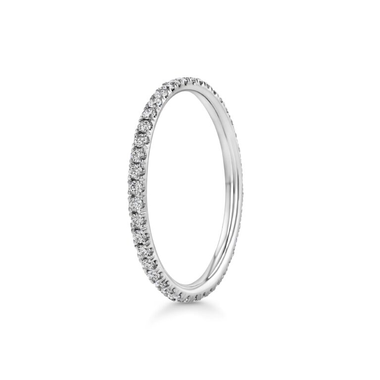 Single Row U-Pave 18k White Gold Ring with 1.2mm Diamonds 2