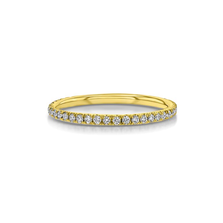 Single Row U-Pave 18k Yellow Gold Ring with 1.2mm Diamonds