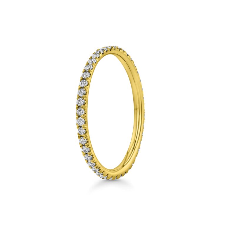 Single Row U-Pave 18k Yellow Gold Ring with 1.2mm Diamonds 2