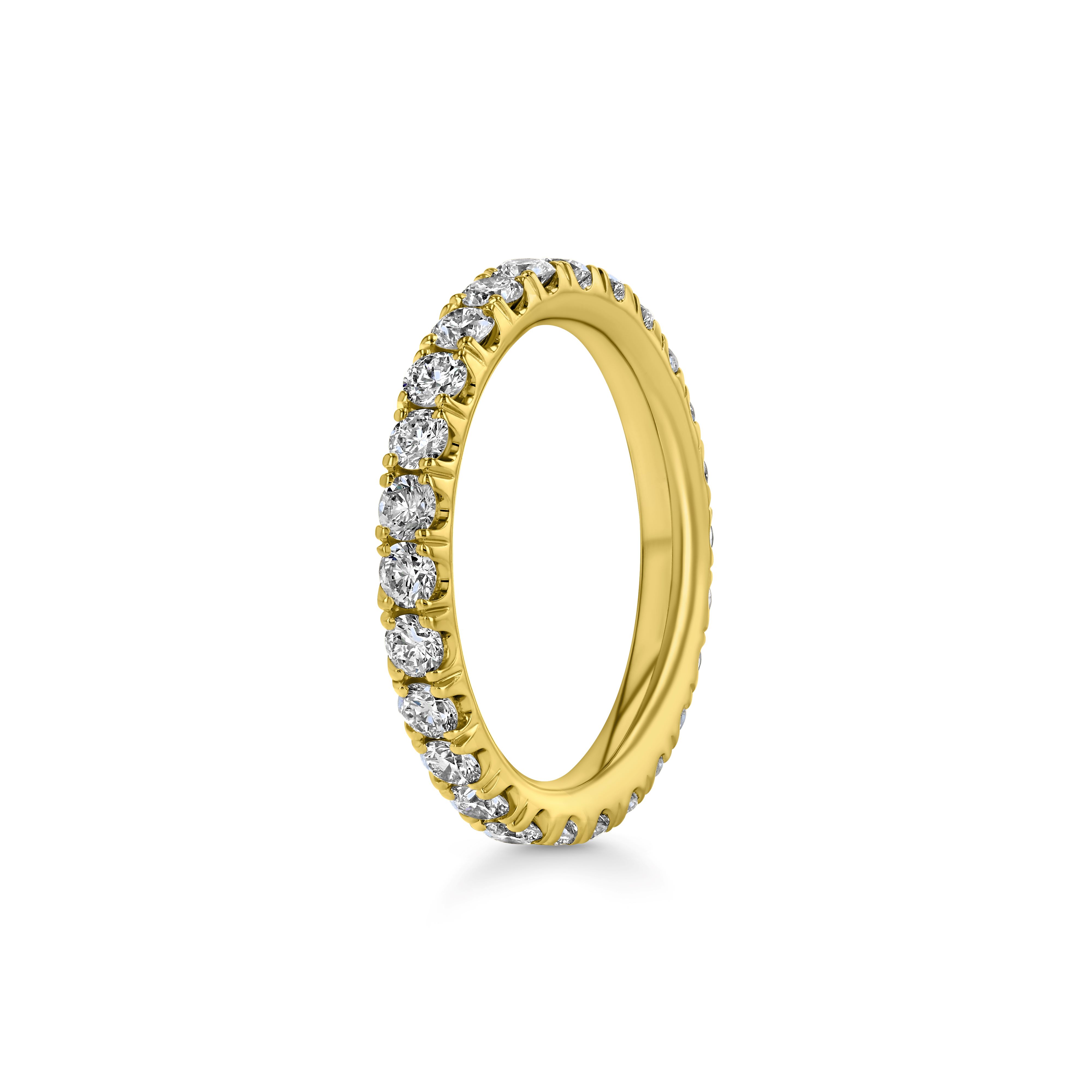 Single Row U-Pave 18k Yellow Gold Ring with 2.3mm Diamonds