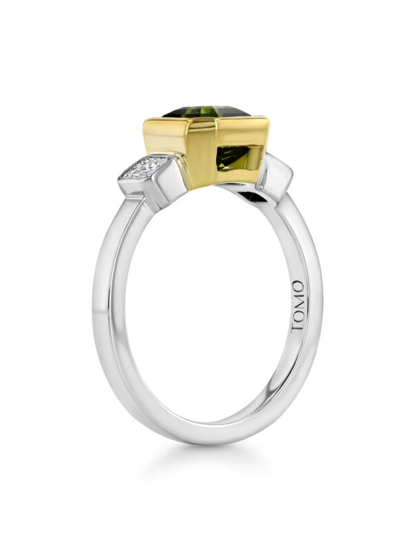 Two-Tone 18k Gold Ring with Teal Green Sapphire and Diamonds