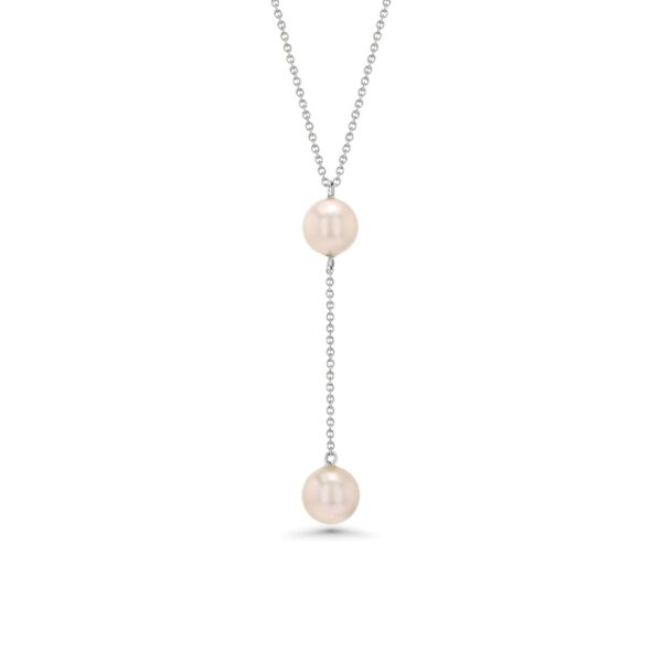 18k Gold Two Pearl Drop Necklace