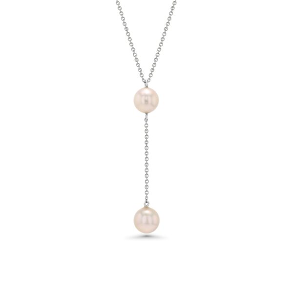 18k Gold Two Pearl Drop Necklace