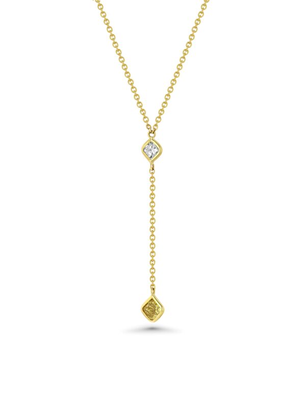 18k Yellow Gold Princess Wire Wrap Drop Necklace with White and Yellow Diamonds 2