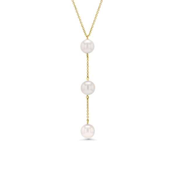 18k Gold Three Pearl Drop Necklace