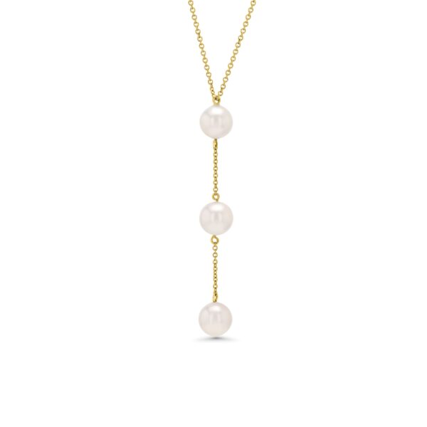 18k Gold Three Pearl Drop Necklace