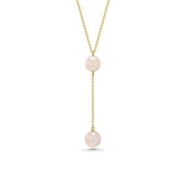 18k Gold Two Pearl Drop Necklace