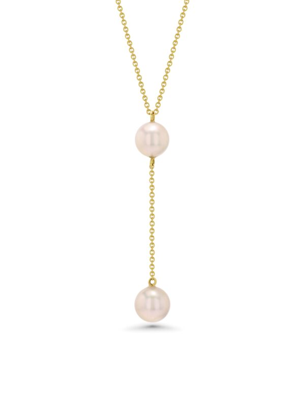 18k Yellow Gold Two Pearl Drop Necklace