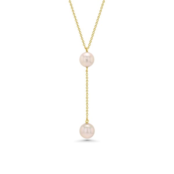 18k Gold Two Pearl Drop Necklace