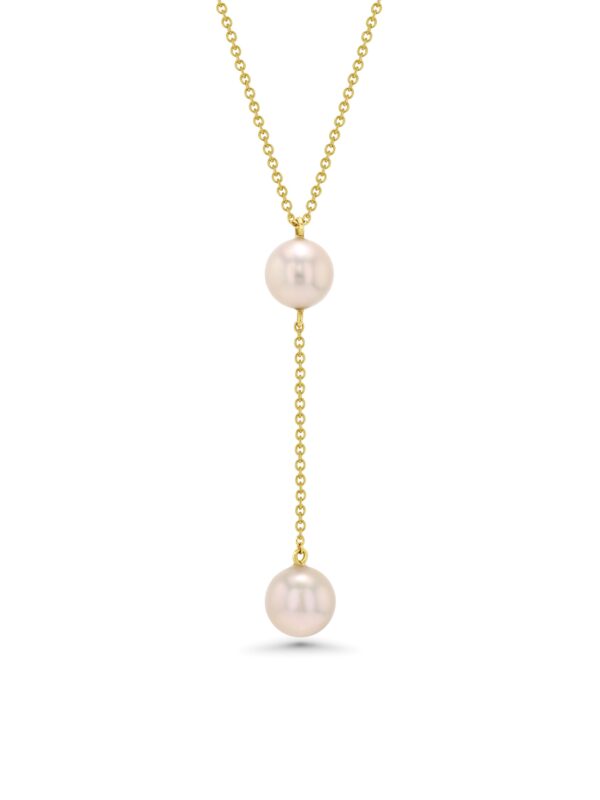 18k Gold Two Pearl Drop Necklace