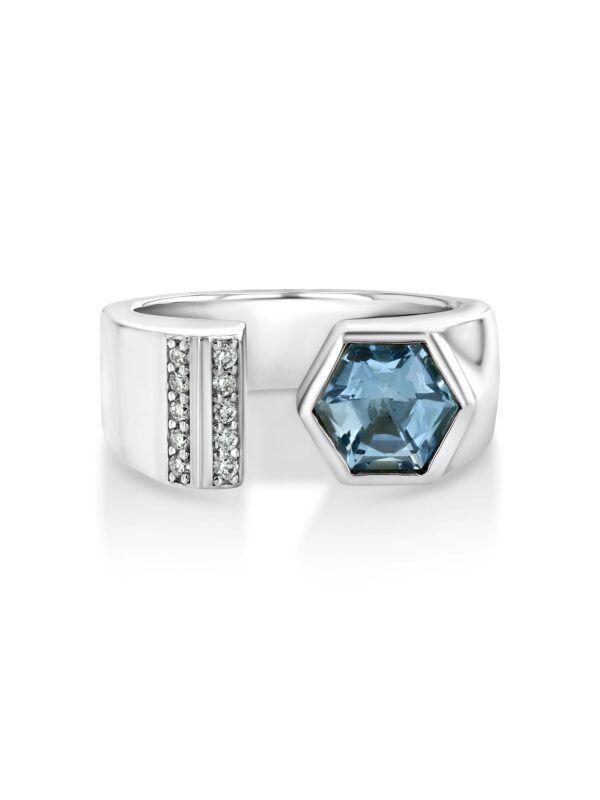 18kt White Gold Ring with Hex Aquamarine and Diamonds