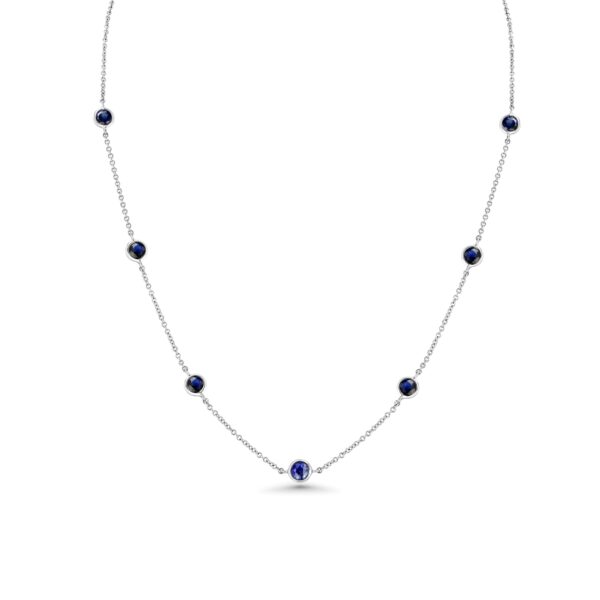 Blue Sapphire 18k White Gold 16" Station Necklace