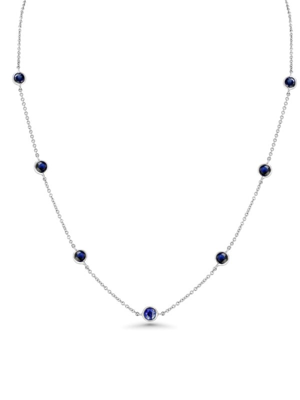 Blue Sapphire 18k White Gold 16" Station Necklace