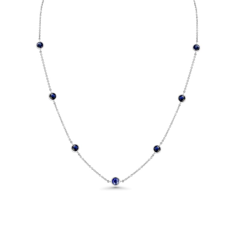 Blue Sapphire 18k White Gold 16" Station Necklace