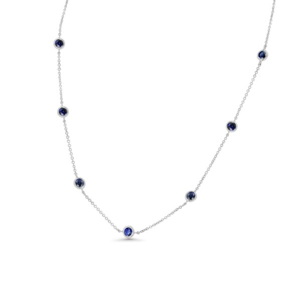 Blue Sapphire 18k White Gold 16" Station Necklace