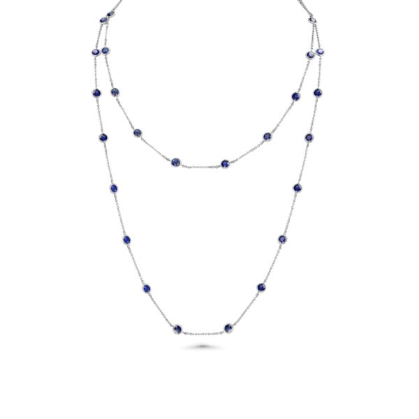 Blue Sapphire 18k White Gold 34" Station Necklace