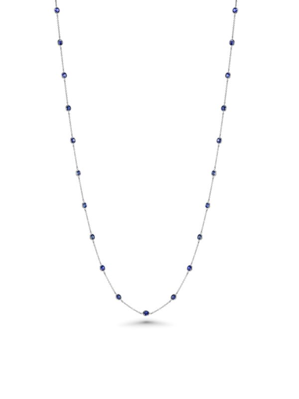 Blue Sapphire 18k White Gold 34" Station Necklace