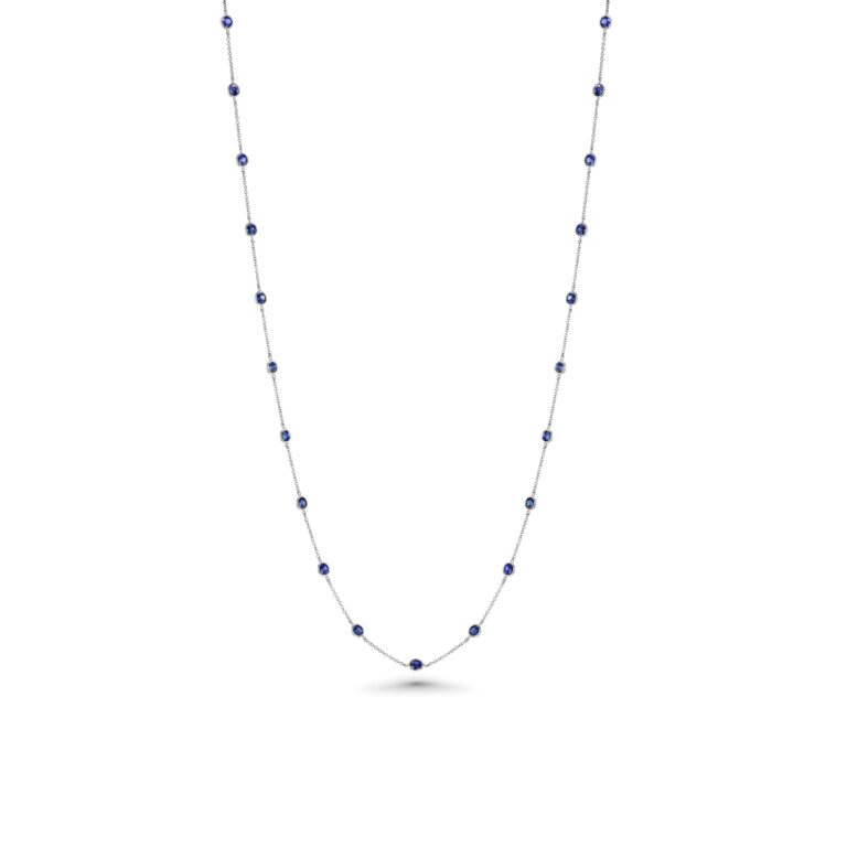 Blue Sapphire 18k White Gold 34" Station Necklace