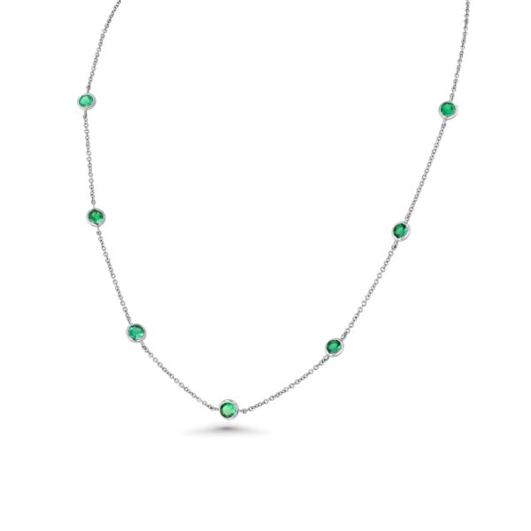 Emerald 18k White Gold 16" Station Necklace