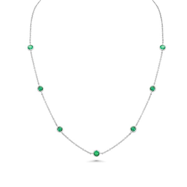 Emerald 18k White Gold 16" Station Necklace