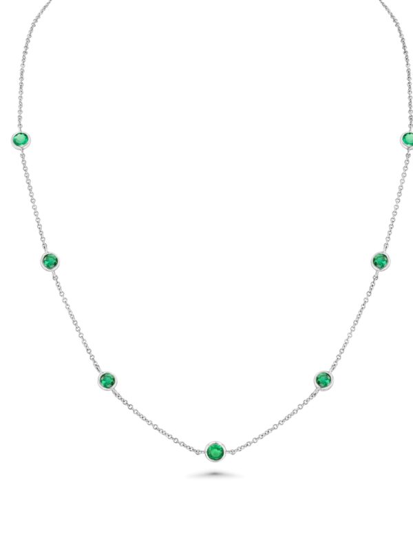 Emerald 18k White Gold 16" Station Necklace