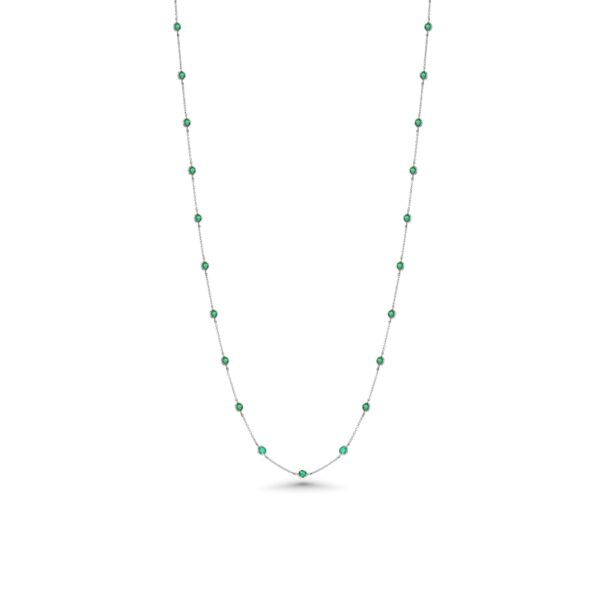 Emerald 18k White Gold 34" Station Necklace