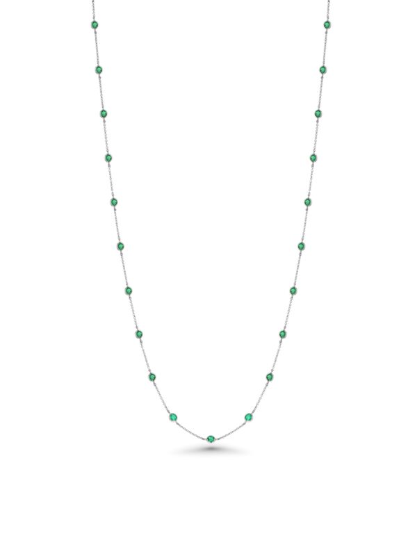 Emerald 18k White Gold 34" Station Necklace