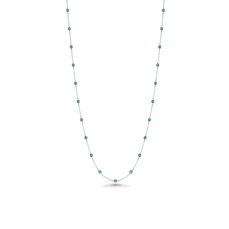 Emerald 18k White Gold 34" Station Necklace