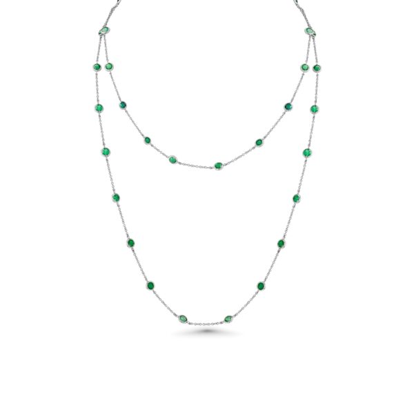 Emerald 18k White Gold 34" Station Necklace