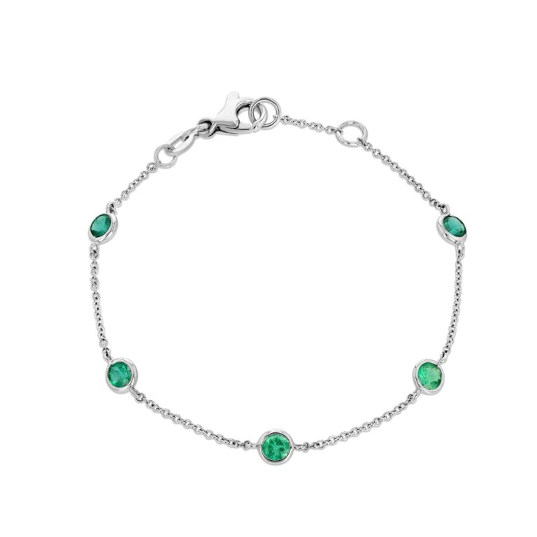 Emerald 18k White Gold Station Bracelet