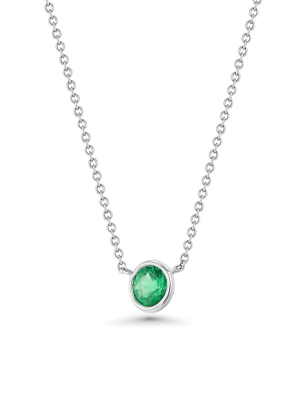 Emerald Wire Wrap Platinum Necklace