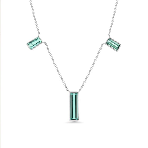 Green Tourmaline Three Stone 18k White Gold Necklace