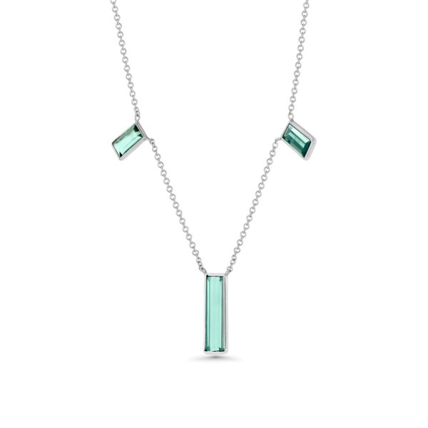 Green Tourmaline Three Stone 18k White Gold Necklace