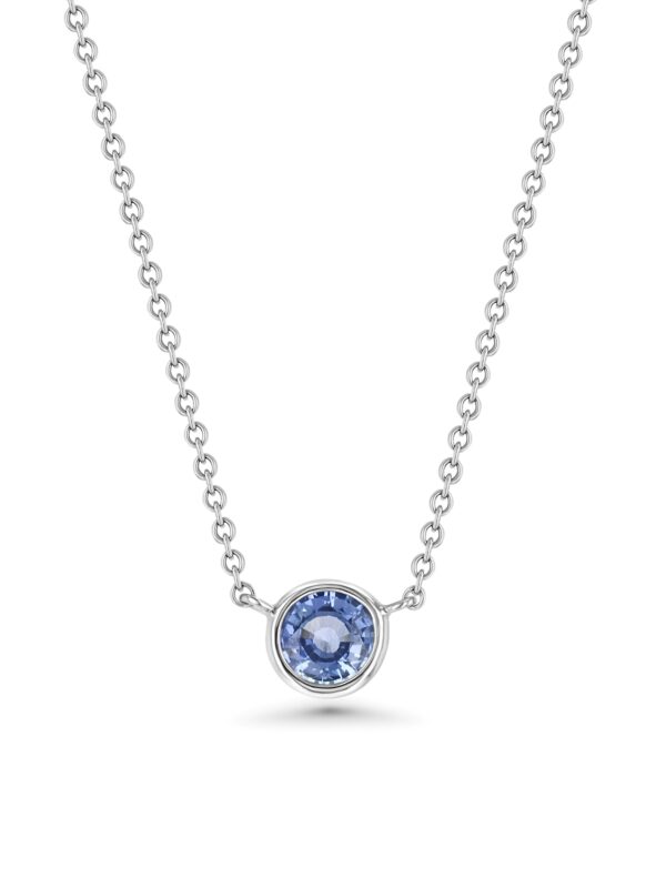 Light Blue Sapphire Wire Wrap 18k White Gold Necklace