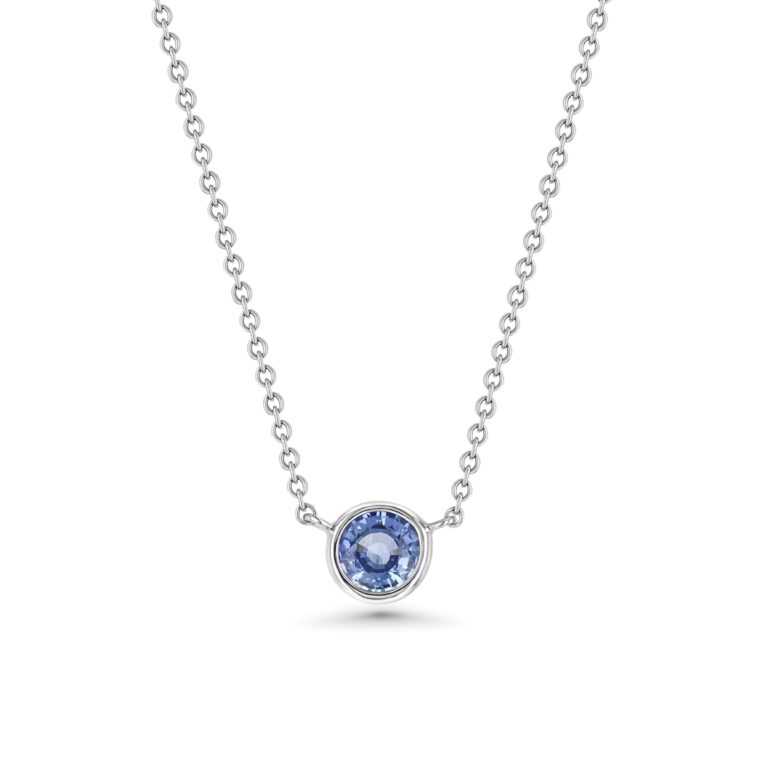 Light Blue Sapphire Wire Wrap 18k White Gold Necklace