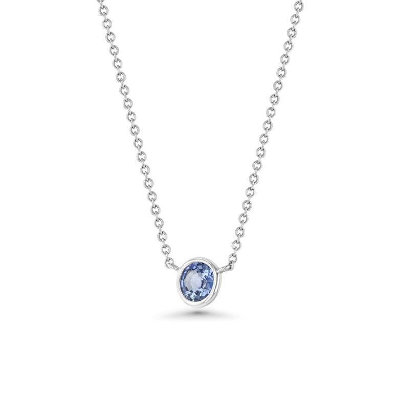 Light Blue Sapphire Wire Wrap 18k White Gold Necklace 2