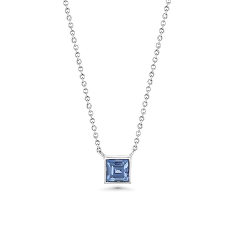 Light Blue Square Sapphire 18k White Gold Necklace