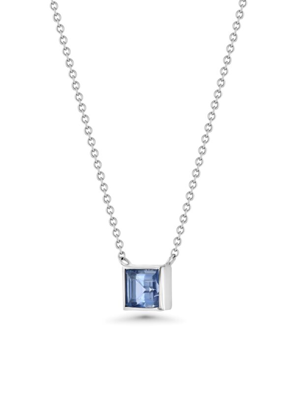 Light Blue Square Sapphire 18k White Gold Necklace 2