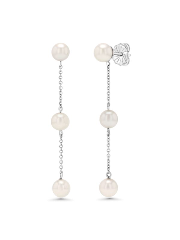 Three Pearl Drop Earrings 18k White Gold