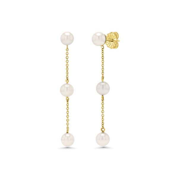 Three Pearl Drop Earrings 18k Yellow Gold