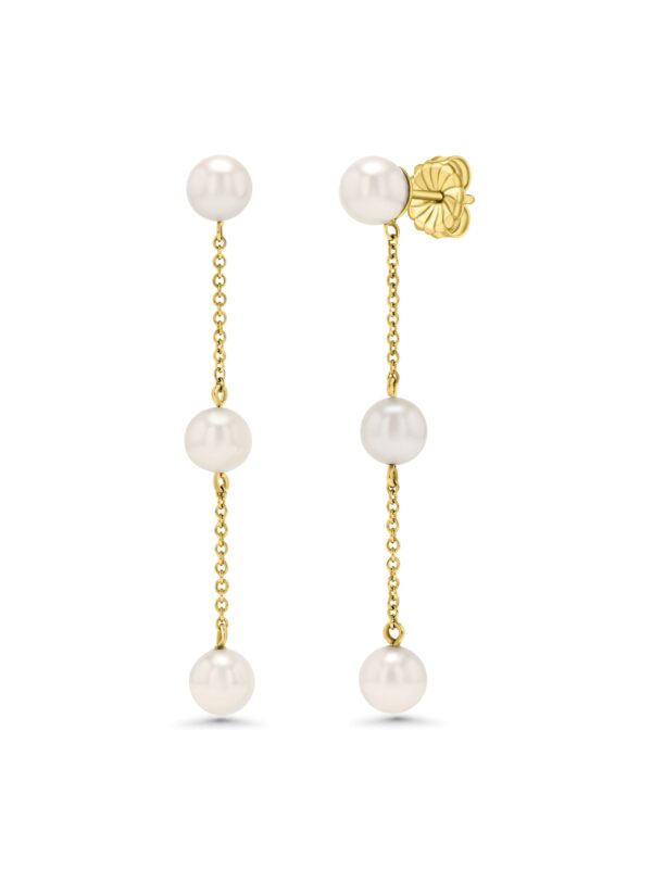 Three Pearl Drop Earrings 18k Yellow Gold