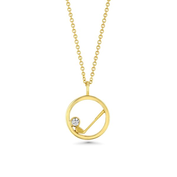 18k Gold Golf Club Necklace With a Diamond